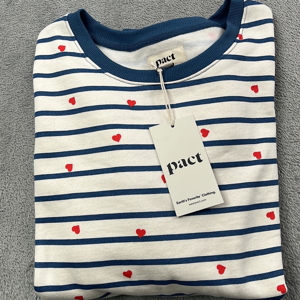 NEW PACT S 100% Organic Cotton Scattered Hearts Slouchy Sweater Striped Sweater